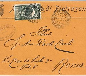ITALIA REGNO: storia postale - Sass 99  ISOLATO su BUSTA da PIETRASANTA 1913