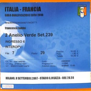 C2360- Vecchio BIGLIETTO PARTITA CALCIO- 2007 ITALIA VS FRANCIA