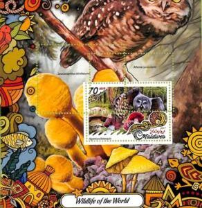 A9041 - MALDIVES - ERROR MISPERF Stamp Sheet  - 2017 - Owls, Mushrooms