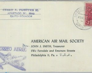 81624 - ECUADOR  - POSTAL HISTORY -   AIRMAIL COVER  to  USA  1958