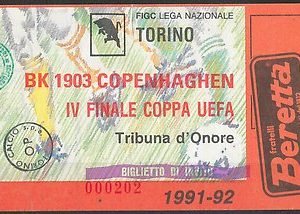 65594 - BIGLIETTO PARTITA CALCIO Coppa Uefa 1991 : TORINO / BK 1903 COPENHAGHEN