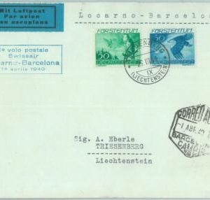 83199 - LIECHTENSTEIN - Postal History - FIRST FLIGHT: Locarno - Barcelona  # 10