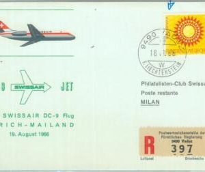 83198 - LIECHTENSTEIN - Postal History - FIRST FLIGHT: Zurich  Milano  # 637 BB