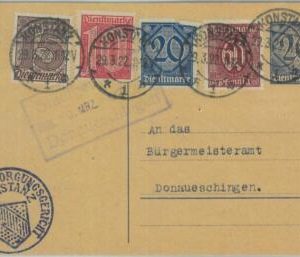 89263 - GERMANY - Postal History - 5 Color STATIONERY Card for OFFICIAL USE 1922