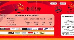 C2398- Vecchio BIGLIETTO PARTITA CALCIO- 2011 JORDAN VS SAUDI ARABIA