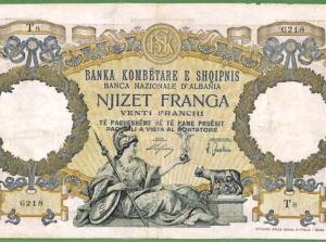 ah1420 - ALBANIA - Collectable PAPERMONEY - PIC# 7 - 20 Franka Ari  - Very Fine