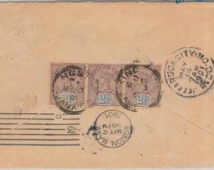 56506 - JAMAICA - POSTAL HISTORY: SG 29 strip of 3 on COVER to USA - 1901