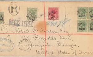 57277 - BAHAMAS - POSTAL HISTORY: WAR TAX stamps on REGISTERED COVER to USA 1919