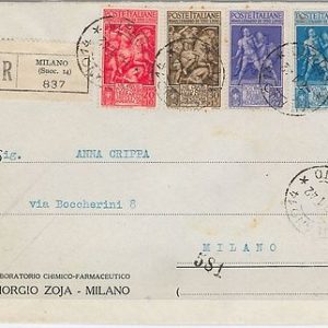 ITALIA REGNO: storia postale - Sass 458/61 TITO LIVIO su BUSTA RACCOMANDATA 1942