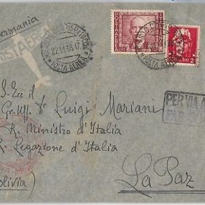 46955 - REGNO: storia postale - Sass Posta aerea 115 su BUSTA a BOLIVIA 1938