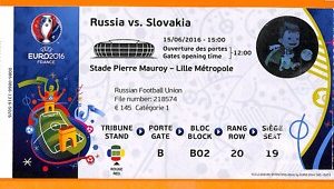 C2441-Vecchio BIGLIETTO PARTITA CALCIO- 2016 RUSSIA VS SLOVAKIA