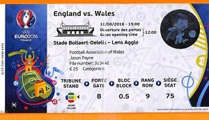 C2442-Vecchio BIGLIETTO PARTITA CALCIO- 2016 ENGLAND VS WALES