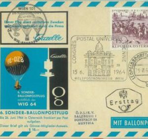 87331 - AUSTRIA - Postal History - SPECIAL FLIGHT COVER - BALLOONS  1964