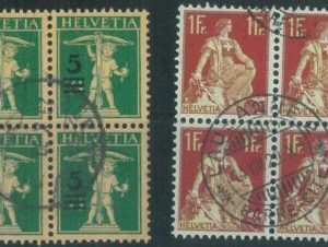 88329 - SWITZERLAND -  STAMPS - SBHV #  115 + 181 blocks of 4 - FINE USED