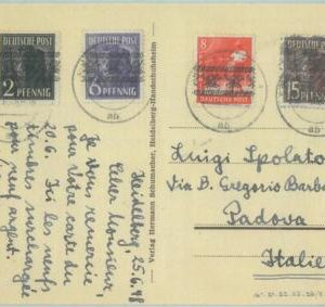 89314 - GERMANY Allied Occupation - POSTAL HISTORY -  POSTCARD to ITALY 1948