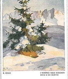34440  CARTOLINA d'Epoca BELLUNO provincia - ILLUSTRATA : Inverno nelle Dolomiti