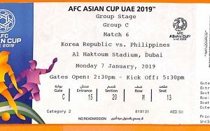 C2477-Vecchio BIGLIETTO PARTITA CALCIO- 2019 KOREA REPUBLIC VS PHILIPPINES