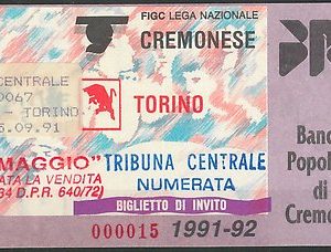 65593 - Vecchio  BIGLIETTO PARTITA CALCIO - 1991 / 1992 : CREMONESE  / TORINO