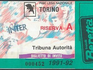 65596 - Vecchio  BIGLIETTO PARTITA CALCIO - 1991 / 1992 :  TORINO / INTER