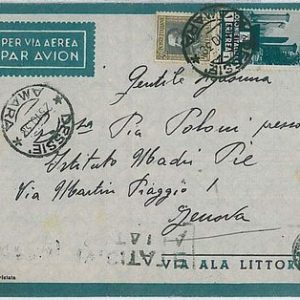 36502  COLONIE  - A.O.I. ERITREA: BUSTA POSTA AEREA da DESSIE a GENOVA 1938