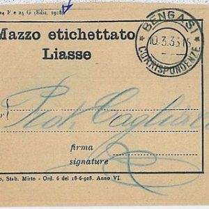 36437  LIBIA - Modulo 24F e 24 G del 1928, MAZZO ETICHETTATO annullato Bengasi