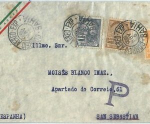 69189 - BRAZIL - POSTAL HISTORY - "I7400 Reis on AIRMAIL COVER to SPAIN  1936