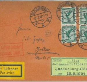 89713 - GERMANY - Postal History - FIRST FLIGHT COVER: Quedlinburg / Goslar 1927