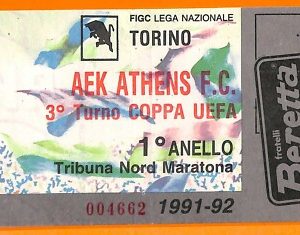 C2255- Vecchio BIGLIETTO PARTITA CALCIO - 1991-92 TORINO