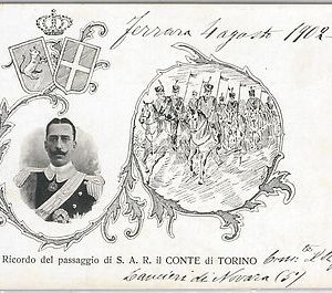 49517  CARTOLINA d'Epoca -  FERRARA - REALI : Visita Conte di Torino ! 1902
