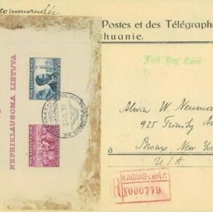 P0659 - LITHUANIA - POSTAL HISTORY - Block 1A/1B on REGISTERED cover to NY  1939