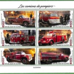 B1713 - GUINEE - ERROR MISPERF Stamp Sheet - 2023 - Fire Engines, Transport
