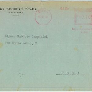 91101 -  STORIA POSTALE: Annullo ROSSO MECCANICO 1930 Banca D'America - Roma