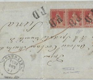 69396 - TOSCANA: Sassone 4 striscia da 3 su  BUSTA da LIVORNO a SIENA - RAYBAUDI