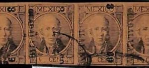 94938c - MEXICO -  STAMPS  - Yvert # 43a I  - STRIP of 4  - Fine USED