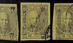 94938k  - MEXICO -  STAMPS  - Yvert # 44* 3  -   USED : Diffrent types of "12"