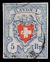 94989aE - SWITZERLAND - STAMPS - Zumstein # 17 II - FINE USED 4 borders 4 Rande