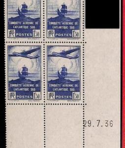 94876a - FRANCE - STAMPS -  Yvert #  320 - CORNER block of 4  COIN DATEE - MH