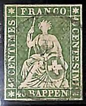 95003aA  - SWITZERLAND - STAMP -  ZUMSTEIN #  26 Green Thread - Very Fine  USED