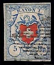 94989aF - SWITZERLAND - STAMPS - Zumstein # 17 II - FINE USED 4 borders 4 Rande