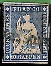 94991aF - SWITZERLAND - STAMP - Zumstein # 23 Green Thread  / Medium Paper USED