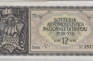 66111 - Vecchio  BIGLIETTO  LOTTERIA: Lotteria AUTOMOBILISTICA di TRIPOLI  1939