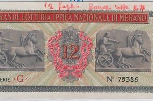 66110  - Vecchio  BIGLIETTO  LOTTERIA: Grande Lotteria Ippica di MERANO 1939
