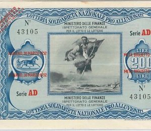 66119  - Vecchio  BIGLIETTO  LOTTERIA: Solidarieta' PRO ALLUVIONATI  1952