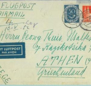 85213 - GERMANY - POSTAL HISTORY - Mixed franking on COVER to GREECE 1952
