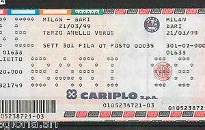 59714  - Vecchio  BIGLIETTO PARTITA CALCIO - 1998 / 1999 : MILAN /  BARI