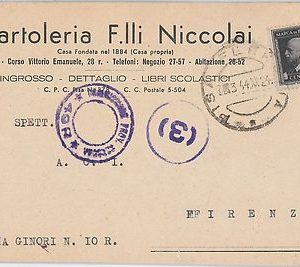 ITALIA REGNO  - Storia Postale - MARCA DA BOLLO Sass 23 su CARTOLINA 1944