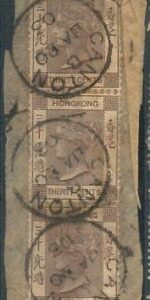 70393 -  HONG KONG - STAMPS: Stanley Gibbons #  61 strip od 3 on PIECE - CANTON