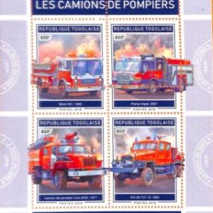 A7132 - TOGO, Error, 2019, MISPERF MINIATURE SHEET: Firetrucks, Fire Engines
