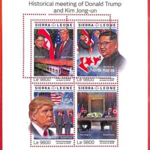 A4658 -SIERRA LEONE -ERROR MISPERF Miniature sheet: 2018 Trump Kim Jong-Un, Flag