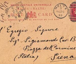 ac6381 - MALTA - POSTAL HISTORY -  Stationery Card to ITALY 1893